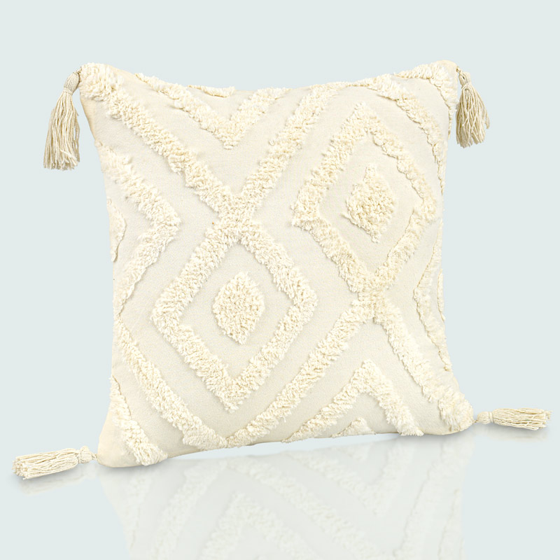 Coussin 'Elias' avec pompons écru