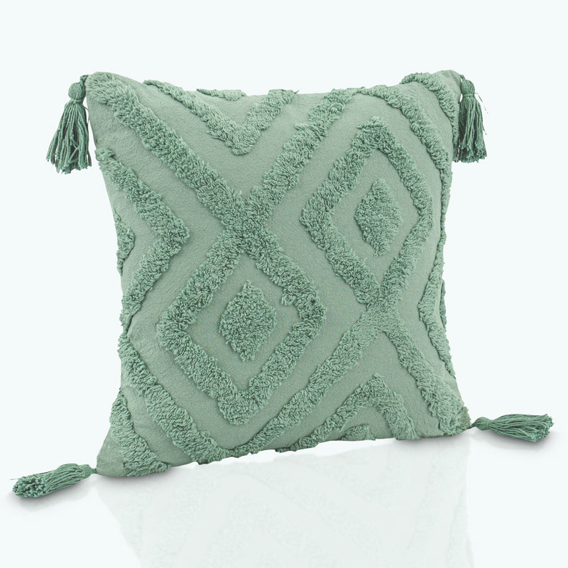 Coussin 'Elias' avec pompons vert sauge