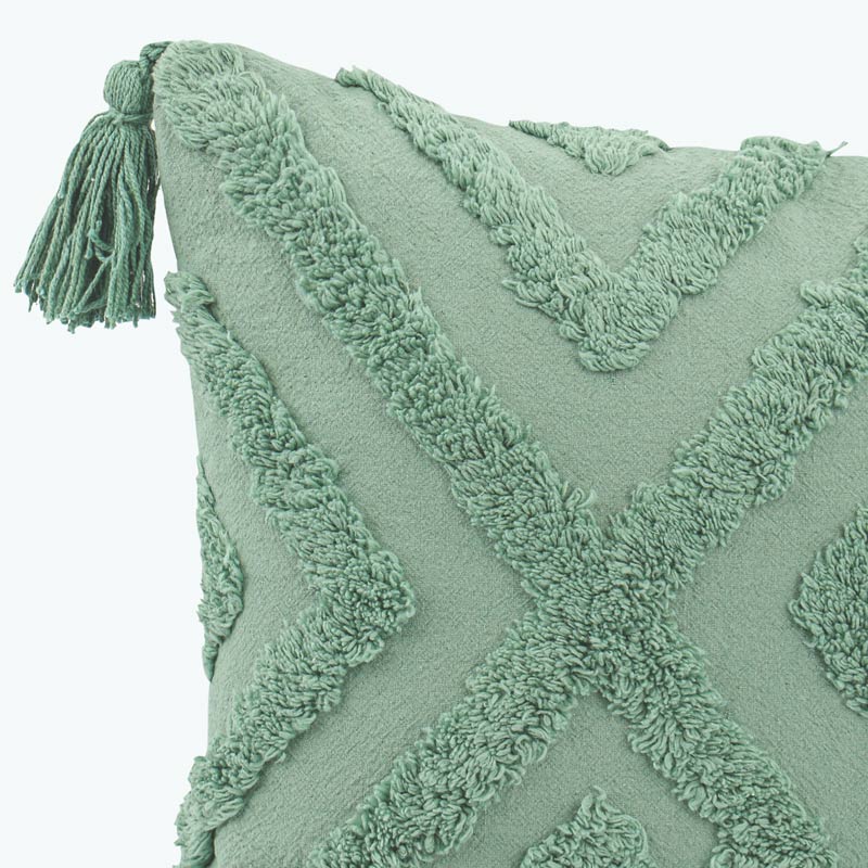 Coussin 'Elias' avec pompons vert sauge