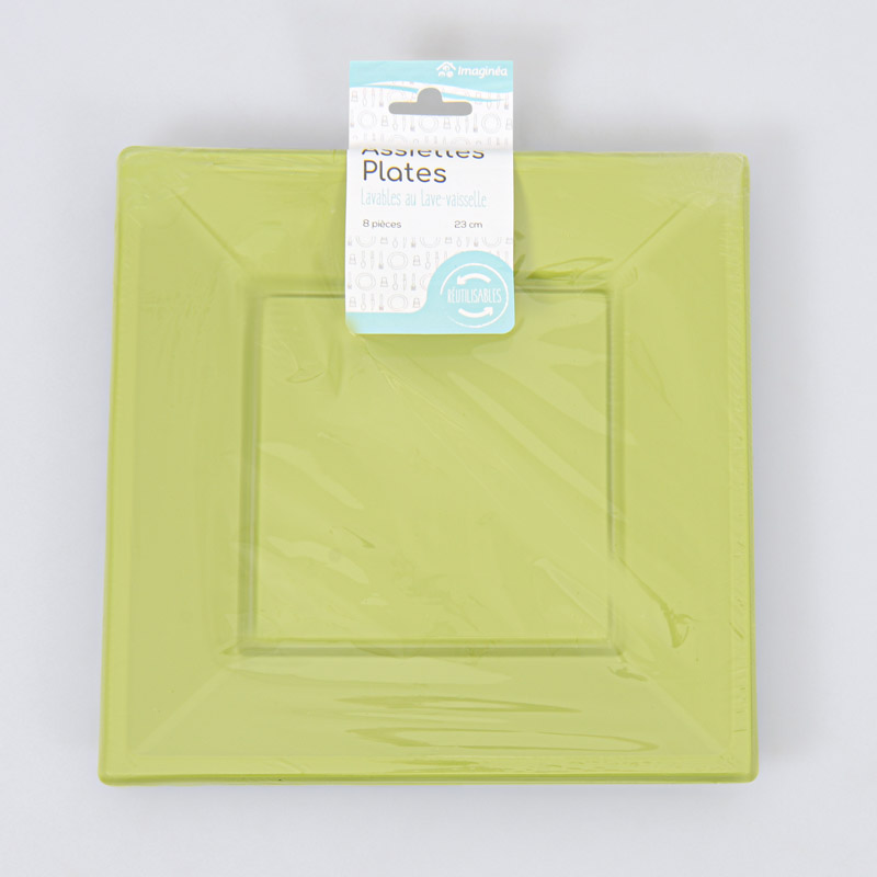 8 assiettes réutilisables vert olive