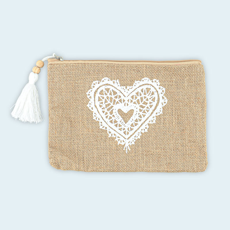Trousse à maquillage beige et blanche 