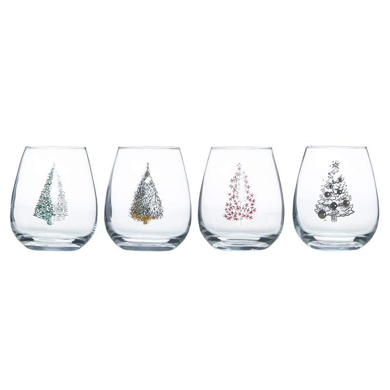 Lot de 4 verres décors de Noël 