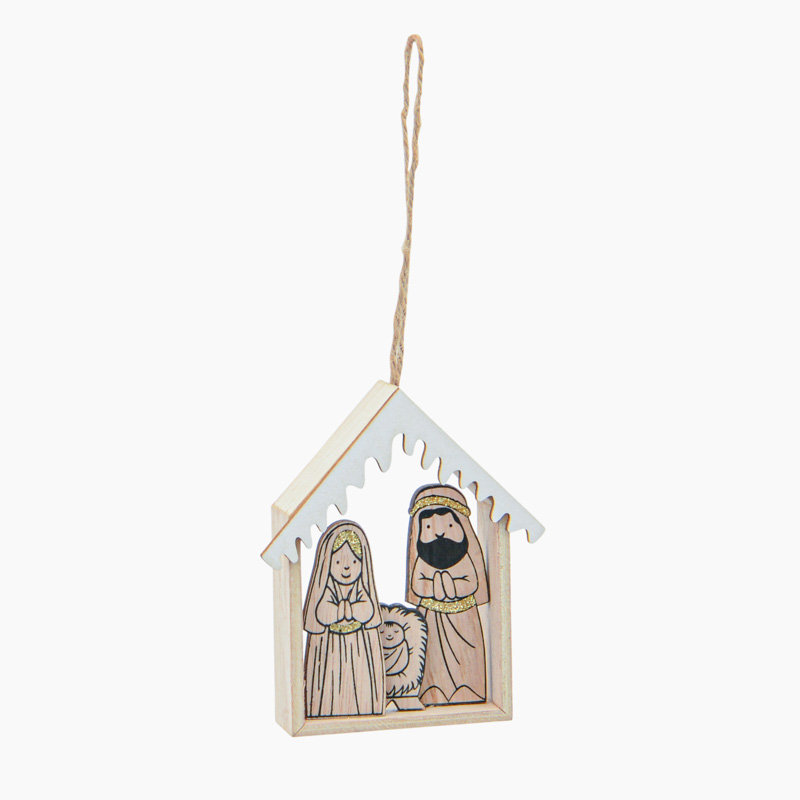 Mini crèche à suspendre en bois