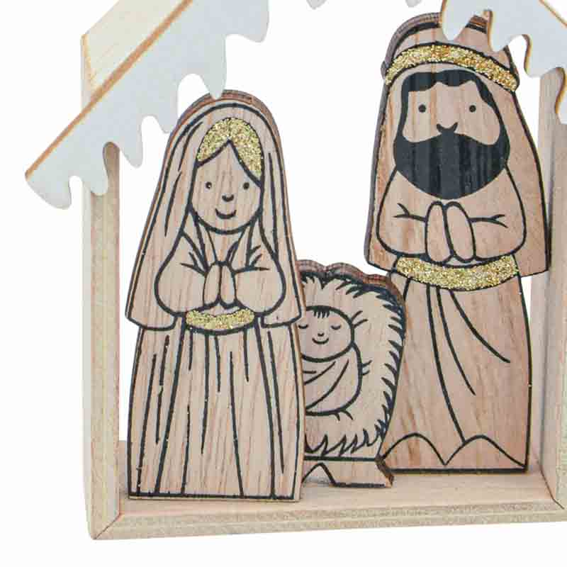 Mini crèche à suspendre en bois