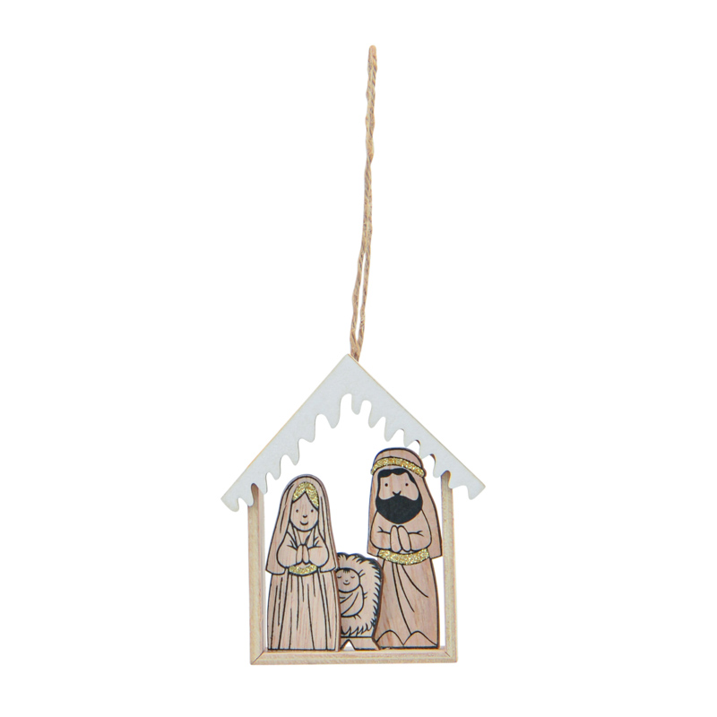 Mini crèche à suspendre en bois