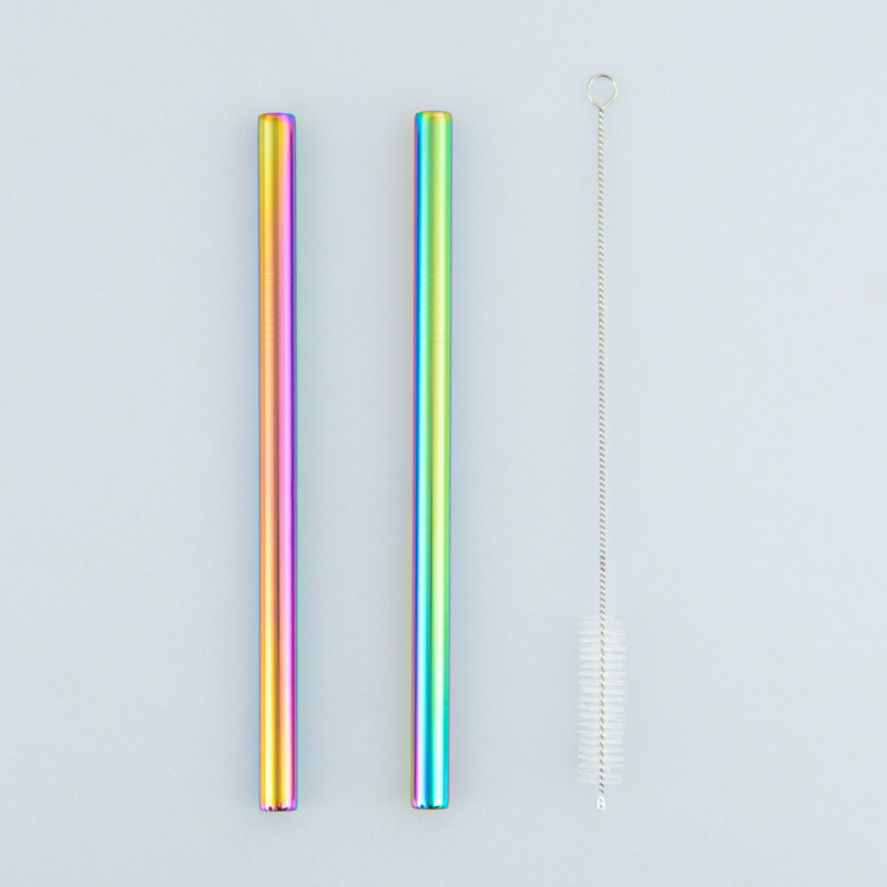 Lot de 2 pailles Bubble Tea avec goupillon en ss304 + finition miroir +  rainbow pvd - L'Incroyable