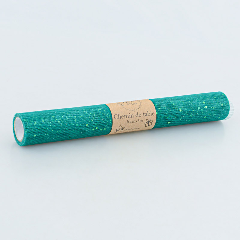 Chemin de table tulle brillant vert 