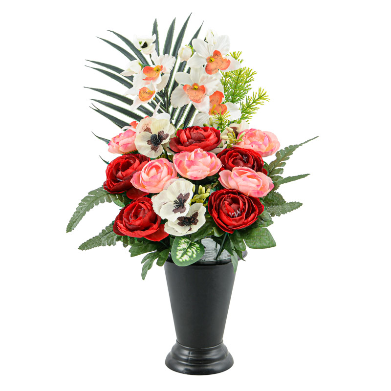 Vase lesté de fleurs artificielles 