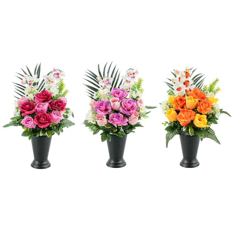 Vase lesté de fleurs artificielles 