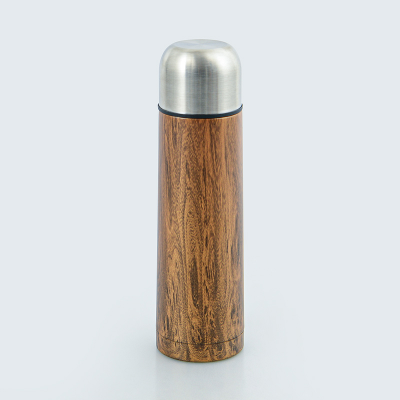 Bouteille isolante inox en imitation bois 