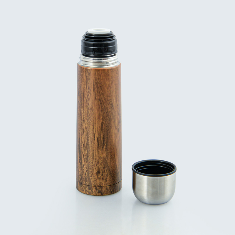 Bouteille isolante inox en imitation bois 