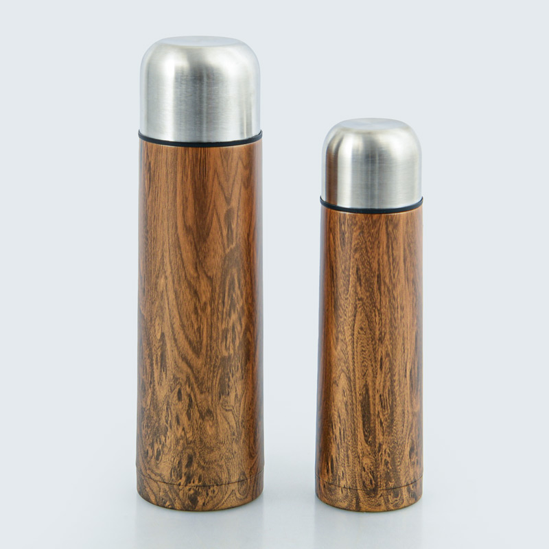 Bouteille isolante inox en imitation bois 