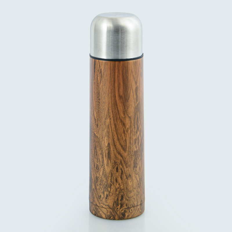Bouteille isolante inox en imitation bois 