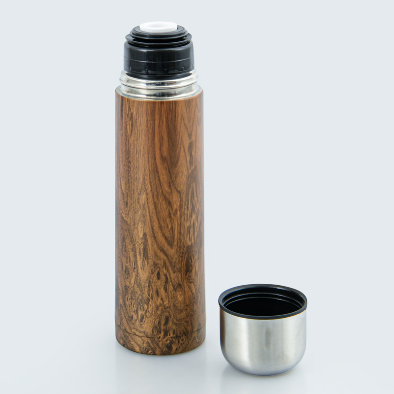 Bouteille isolante inox en imitation bois 