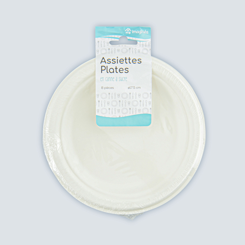 Lot de 8 assiettes rondes en canne à sucre
