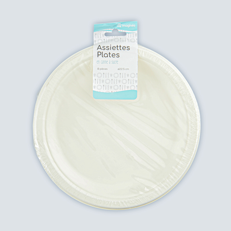 Lot de 8 assiettes rondes en canne à sucre