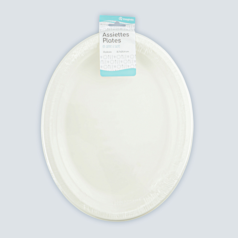 Lot de 8 assiettes ovales en canne à sucre