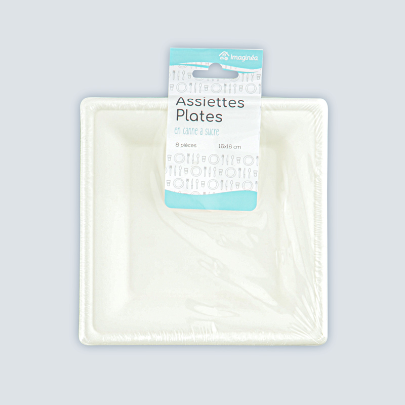 Lot de 8 assiettes carrées en canne à sucre