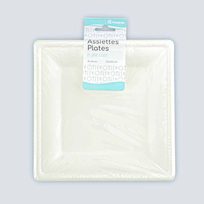 Lot de 8 assiettes carrées en canne à sucre