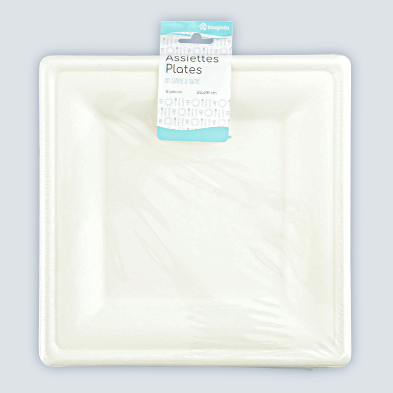 Lot de 8 assiettes carrées en canne à sucre