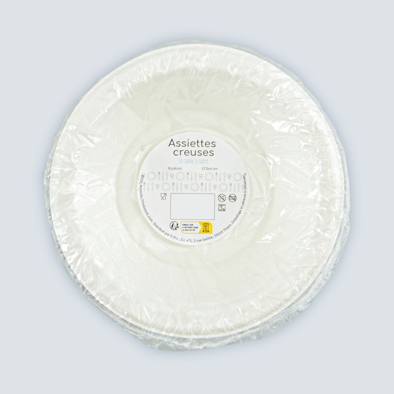 Lot de 8 assiettes creuses en canne à sucre