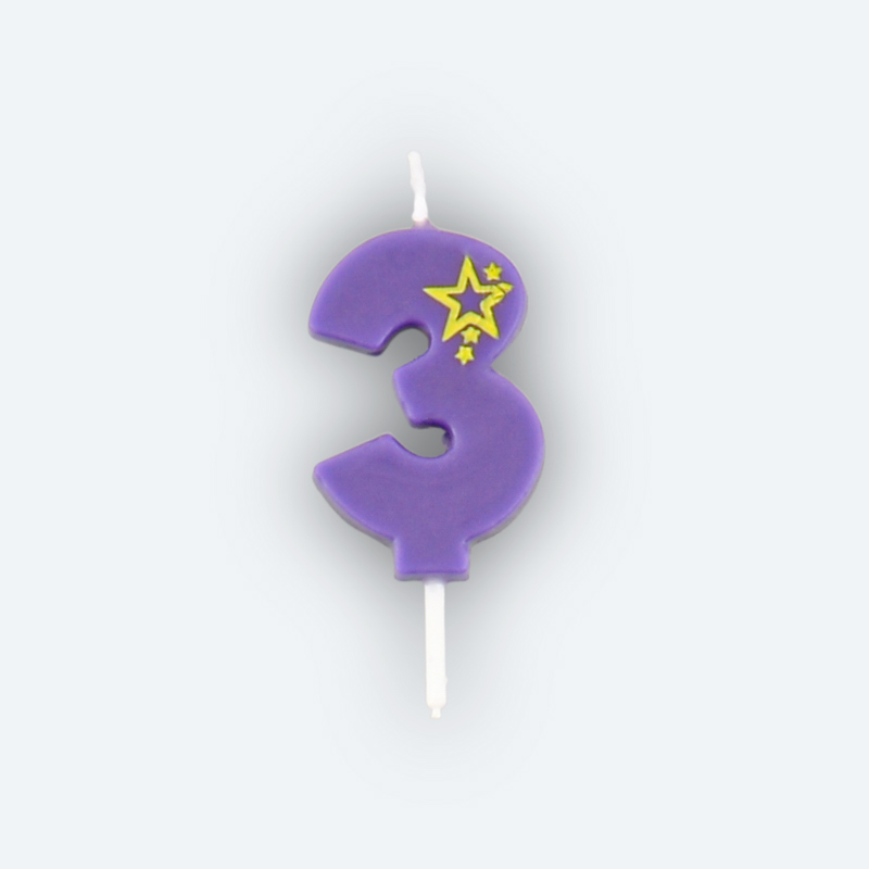 Bougie chiffre 3 violet