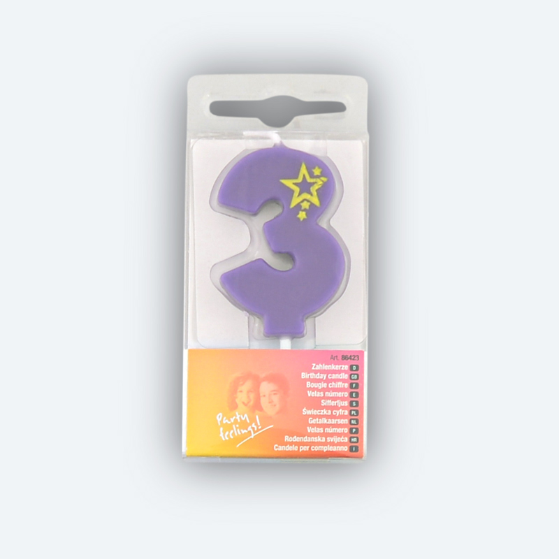 Bougie chiffre 3 violet