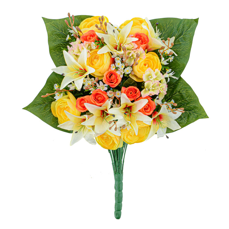 Bouquet artificiel de renoncules lys et roses