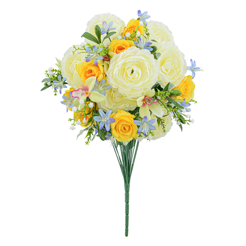 Bouquet de fleurs artificielles jaune et bleu