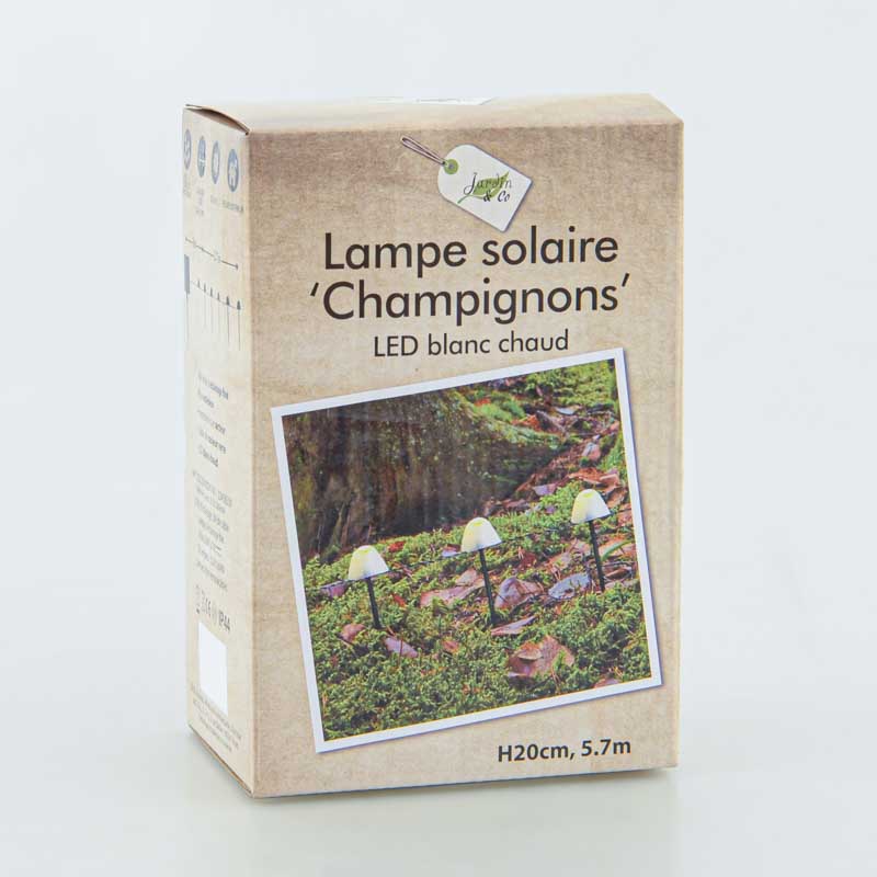 Guirlande solaire 10 champignons blanc chaud