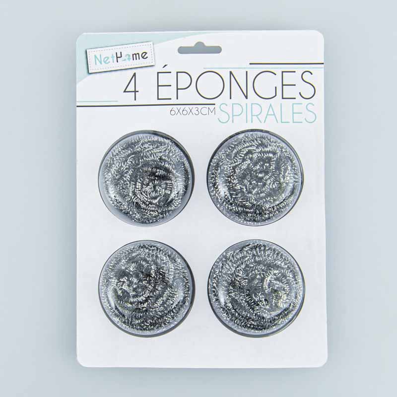 Lot de 4 éponges spirales inox 