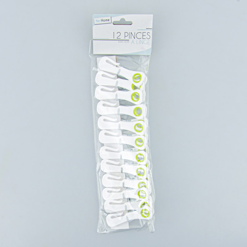 Lot de 12 pinces à linge blanches et vertes