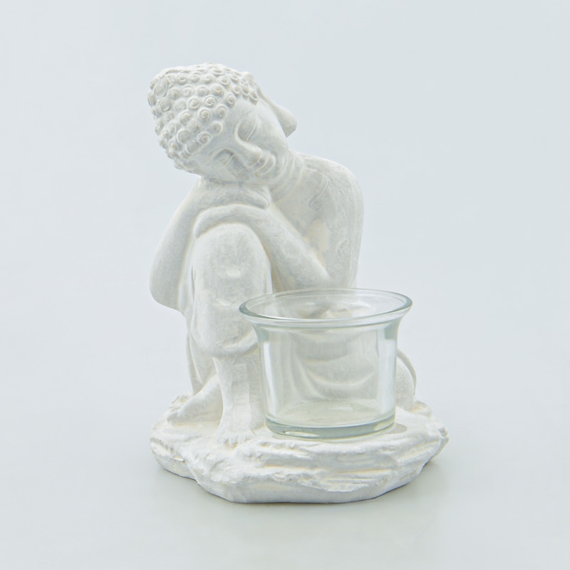 Photophore Bouddha pensif 'Campagne' gris