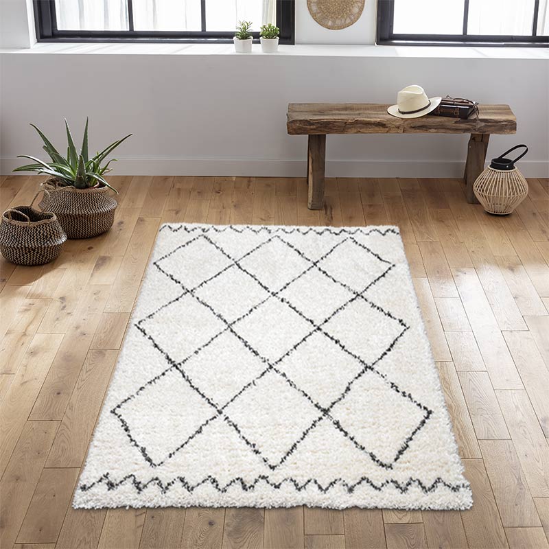 Tapis shaggy 'Geo' crème