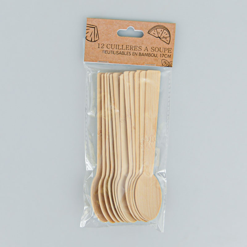 Lot de 12 cuillères à soupe en bambou
