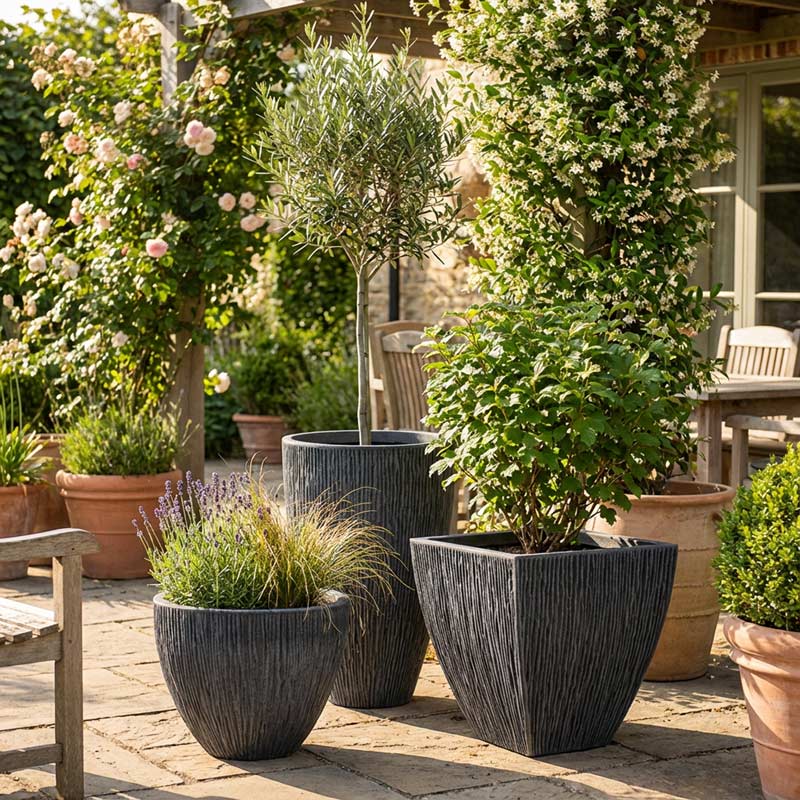 Pot rond évasé 'Lava' gris anthracite 24,5L