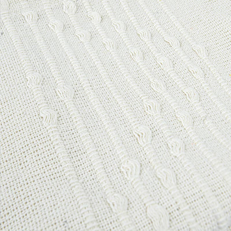 Plaid 'Maneya' avec franges coton tufté écru