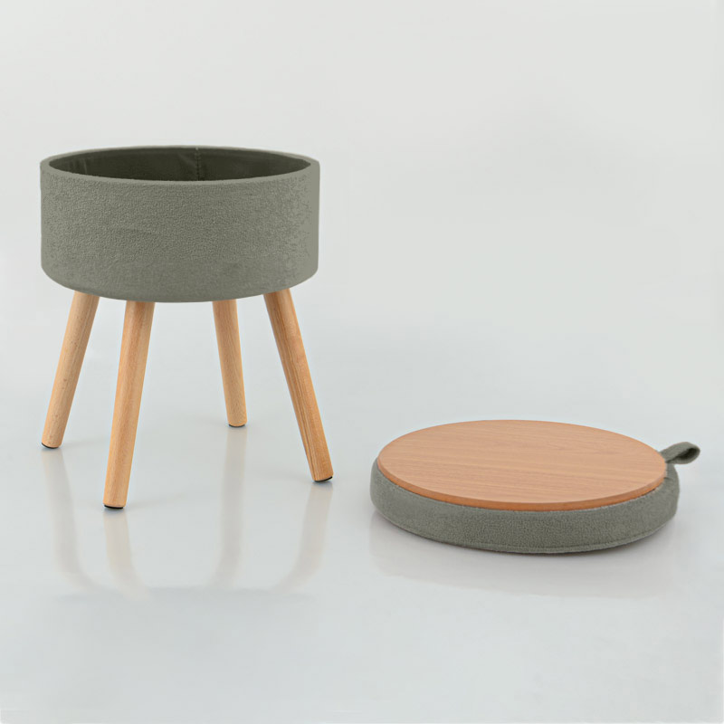 Tabouret coffre rond 'Luxury' gris
