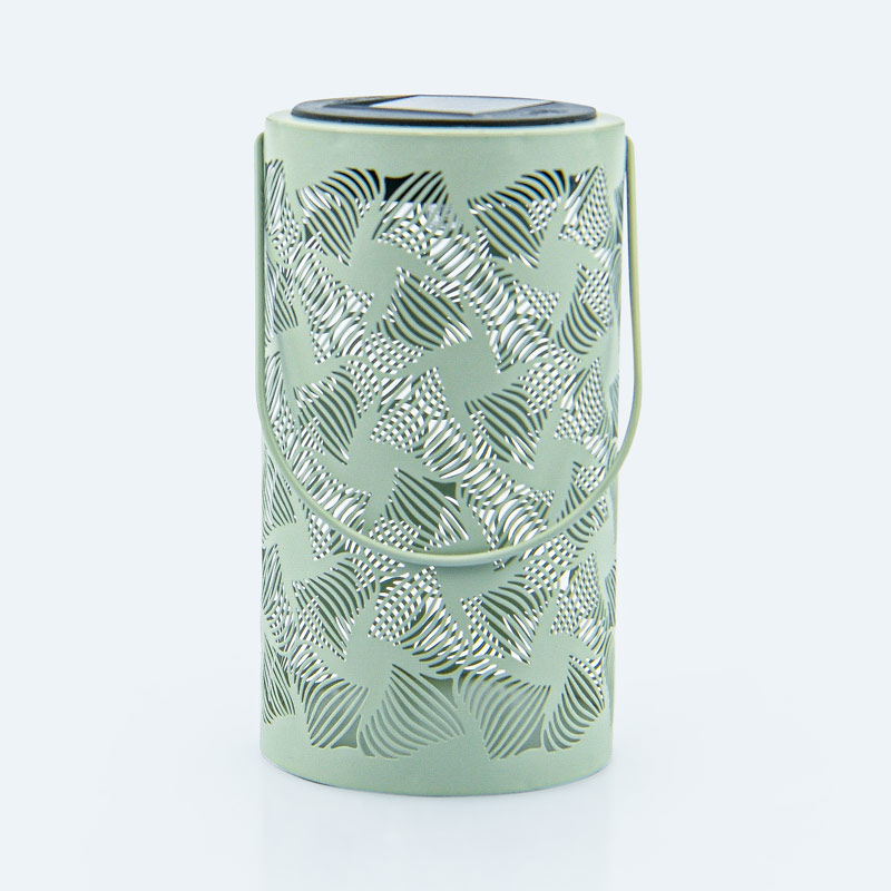 Lanterne solaire en métal vert gris