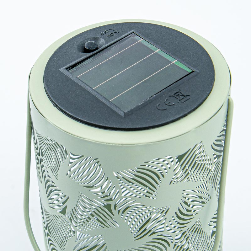 Lanterne solaire en métal vert gris