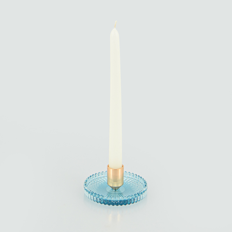 Porte-bougie strié en verre bleu