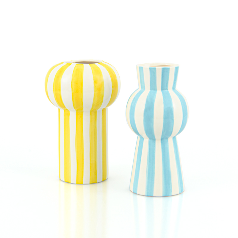 Vase en céramique 'Oia' turquoise et blanc 