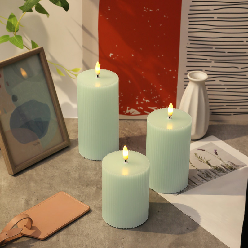 3 bougies en cire led vert sauge 
