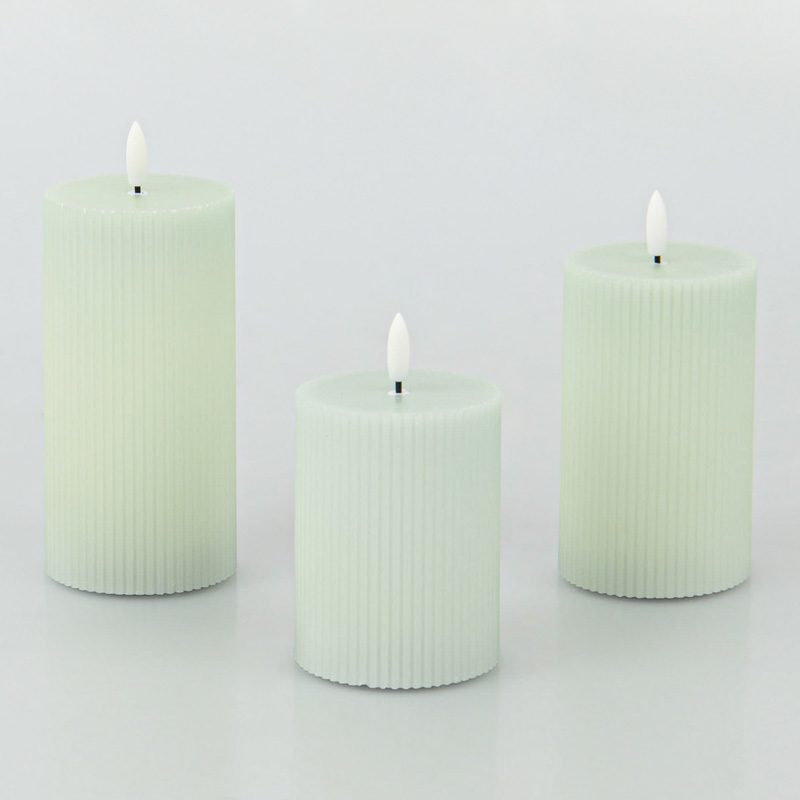 3 bougies en cire led vert sauge 