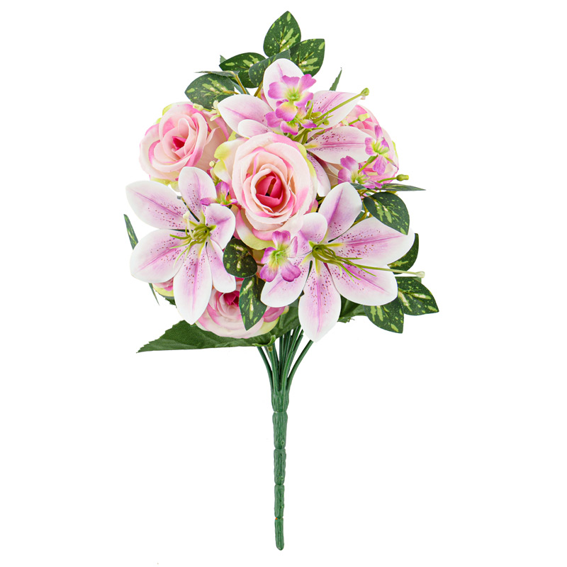 Bouquet artificiel de fleurs roses et lys