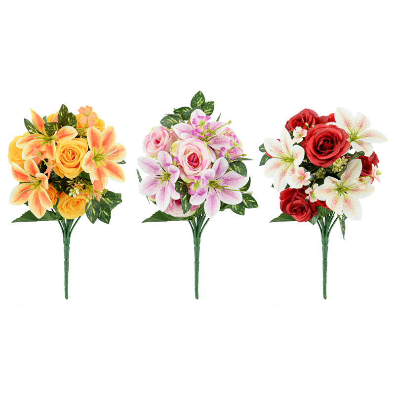 Bouquet artificiel de fleurs roses et lys