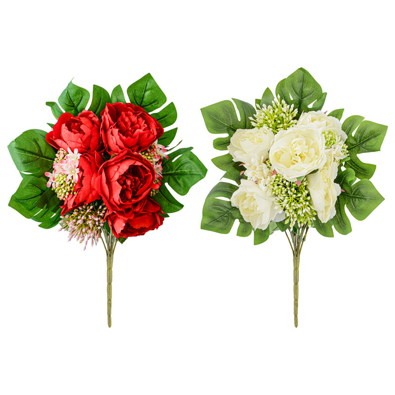 Bouquet de pivoines, fleurettes et graminées