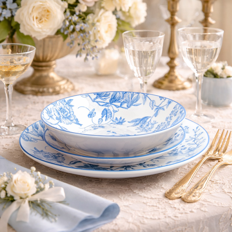 Assiette plate 'Eleonore' bleue en porcelaine
