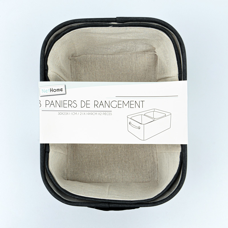 3 paniers de rangement rectangulaires gris