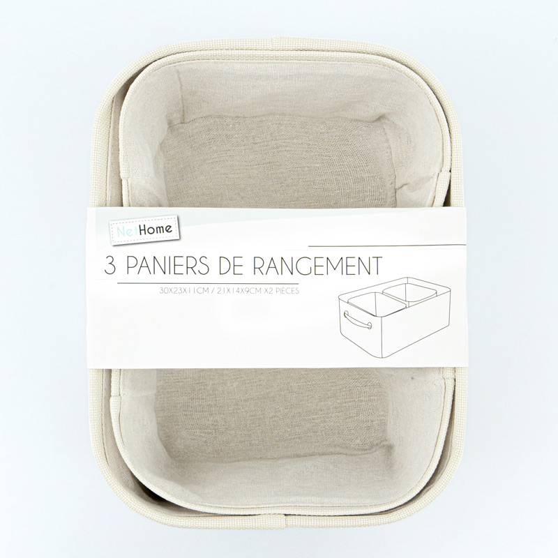 3 paniers de rangement rectangulaires écrus